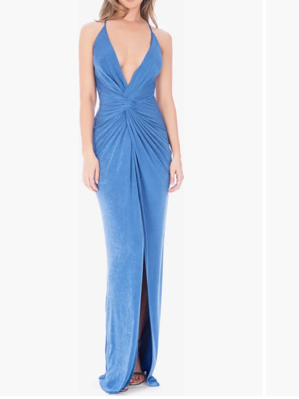 Katie May Blue Plunge Halter Maxi Dress